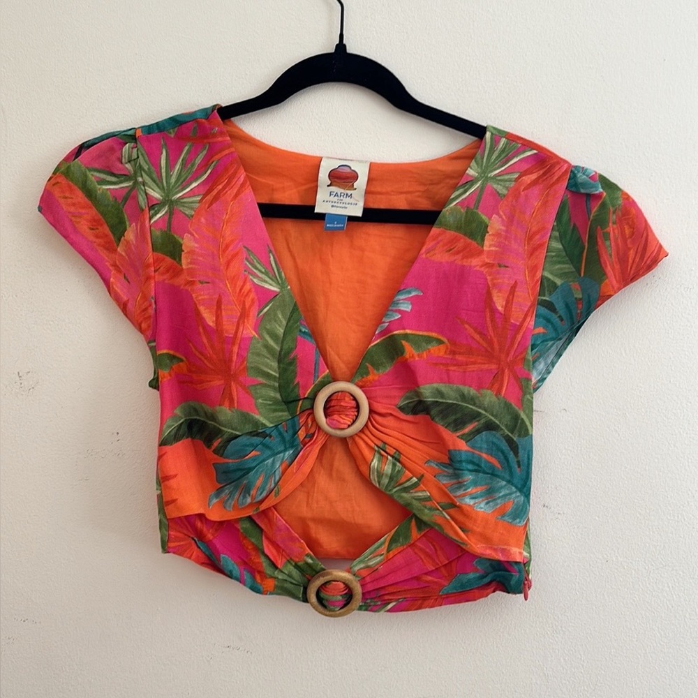 FARM Rio Tropical Print Short Sleeve Top - Pink, Orange, Green - Picture 3 of 7